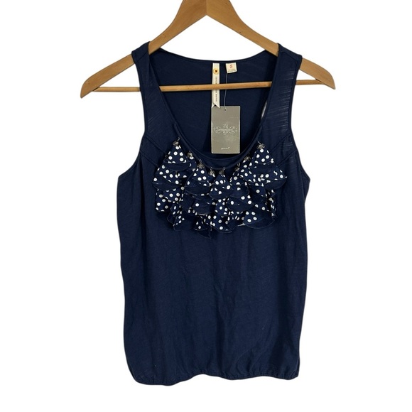 Anthropologie Little Yellow Button Blue sleeveless tassle racerback tank Small - Picture 10 of 10